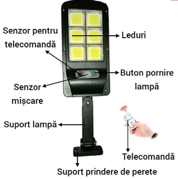 Lampa solara cu senzor 15W si telecomanda, RJ-120 HA