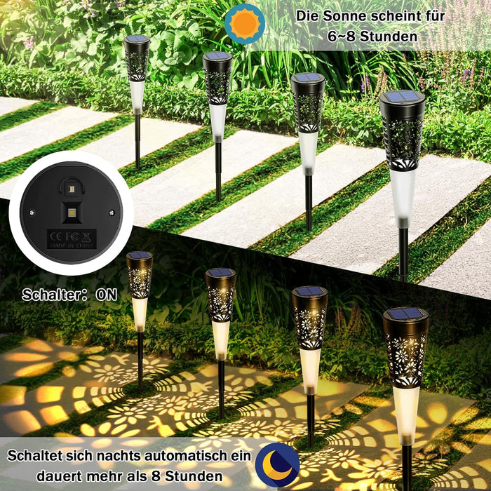 6 x Lampa solara decorativa pentru gradina, lumina calda, negru