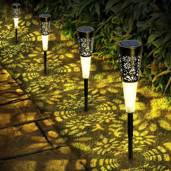 6 x Lampa solara decorativa pentru gradina, lumina calda, negru