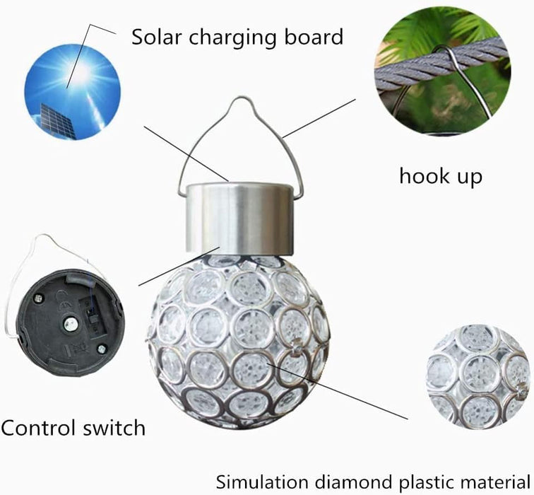 Dekoratív napenergia -lámpa gömb típus PP -ből és acélból, fogasokkal, IP44, színek cseréje