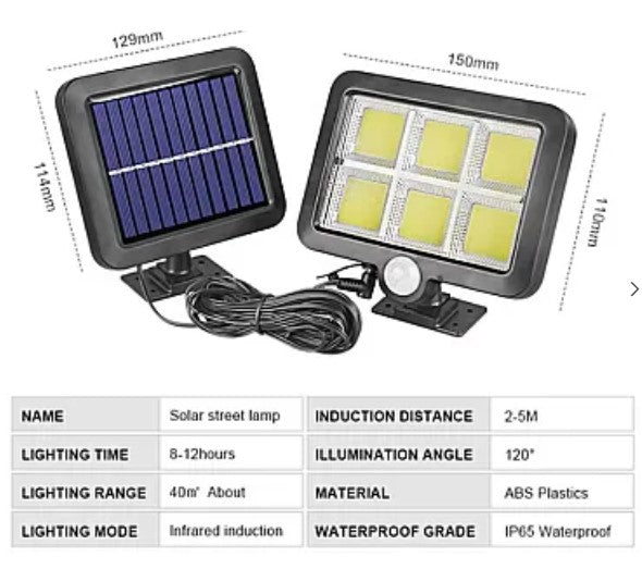 Стенна слънчева лампа SL F120 6 x COB LED мощност 25W 5000K за екстериор