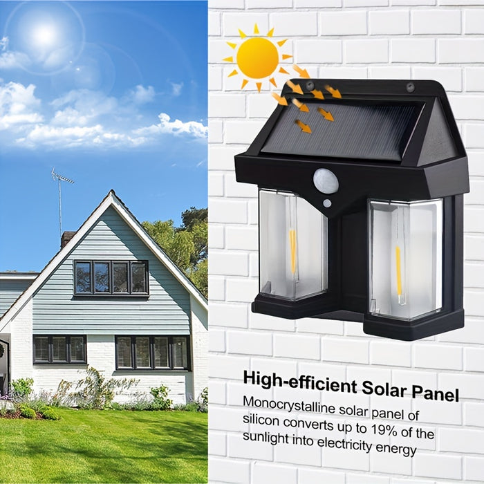 Set 5 x Lampi solare duble pentru perete, 2W, 1200LM, protectie intemperii IP65, pentru casa sau gradina, negru