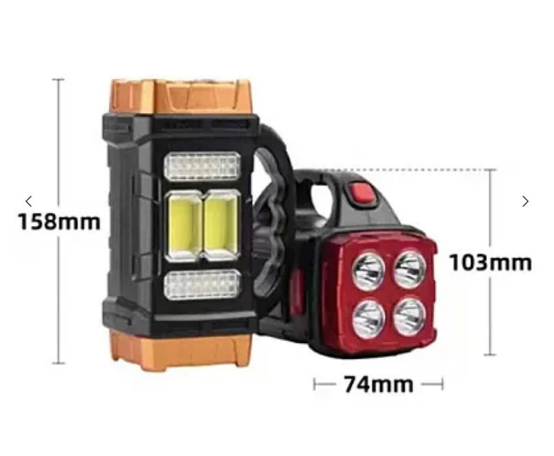 Lampa solara multifunctionala HB-1678 putere 38W tip lanterna/felinar, cu maner, negru/rosu