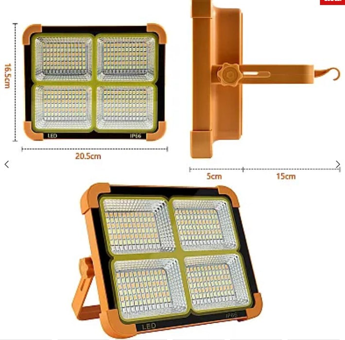 Munka napenergia -lámpa funkció betöltési funkció 336 újratölthető LED -ek 500W hőmérséklet 6500K Orange