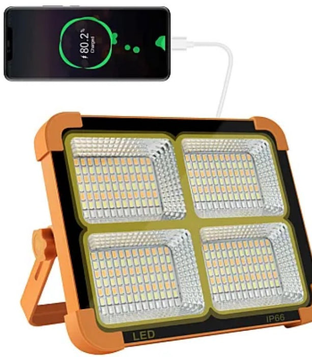 Munka napenergia -lámpa funkció betöltési funkció 336 újratölthető LED -ek 500W hőmérséklet 6500K Orange