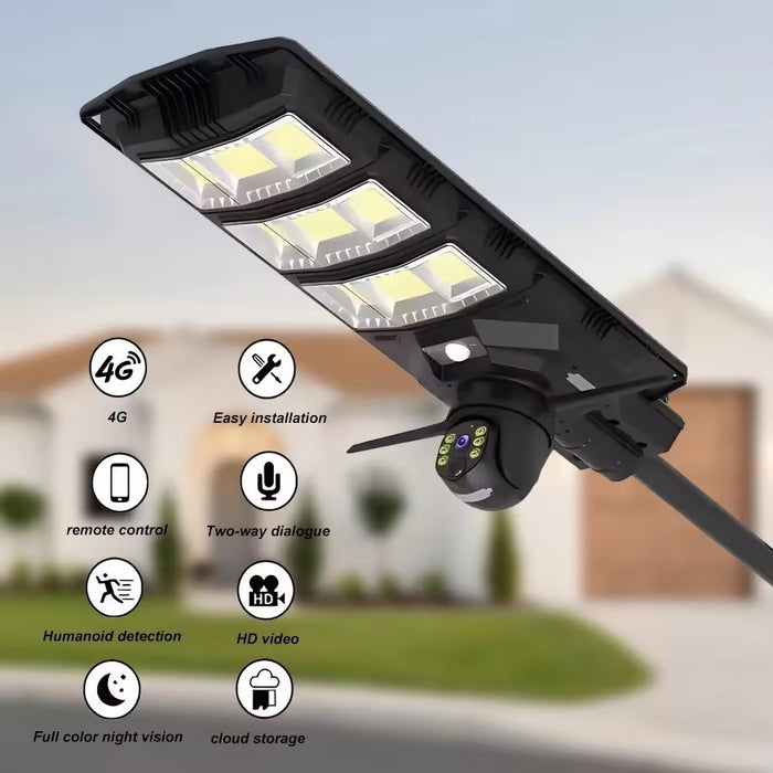 Lampa solara stradala 300W cu camera de supraveghere integrata si telecomanda negru