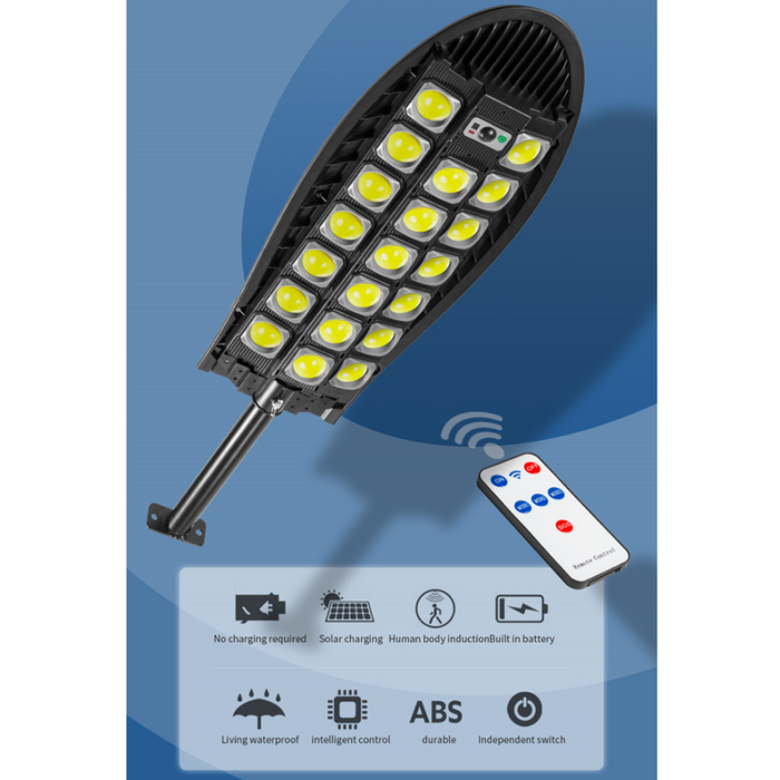 W7102B-7 Solar Lamp Street με 20 LED COB, κίνηση και τηλεχειριστήριο, προστασία IP65, μαύρο