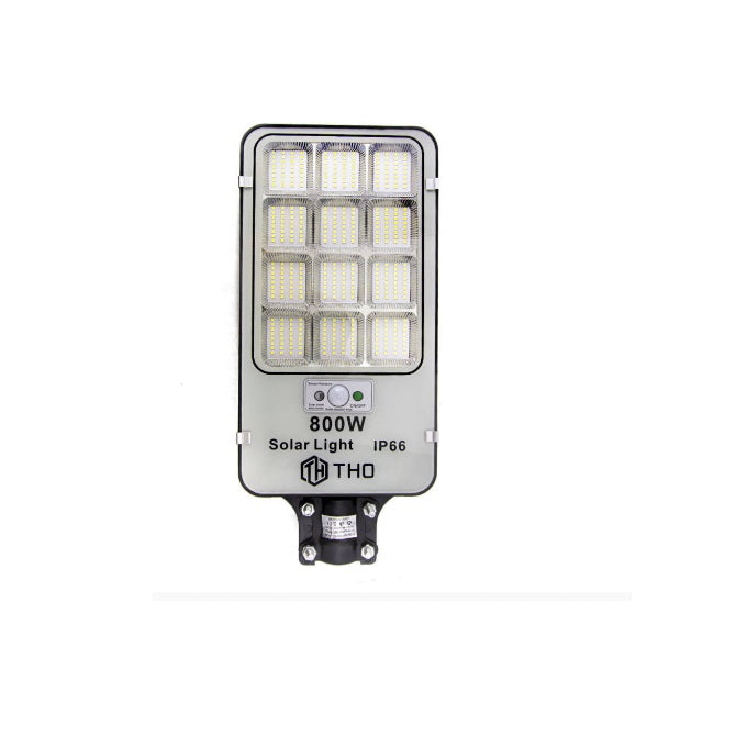 Lampa solara stradala, putere 800W, cu telecomanda, IP66, senzor lumina si miscare, gri-negru