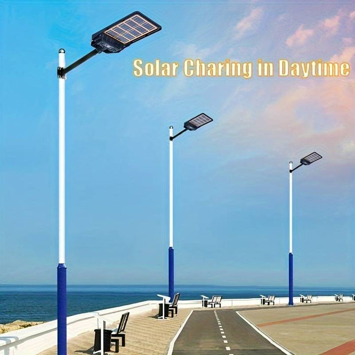 Lampa solara stradala cu panou solar incorporat cu doua fete, cu inductie si telecomanda, 6500K, Negru