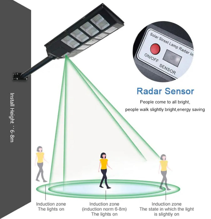 Lampa solara stradala cu panou solar si acumulator incorporate, cu inductie, 800W, 1600Lm, negru