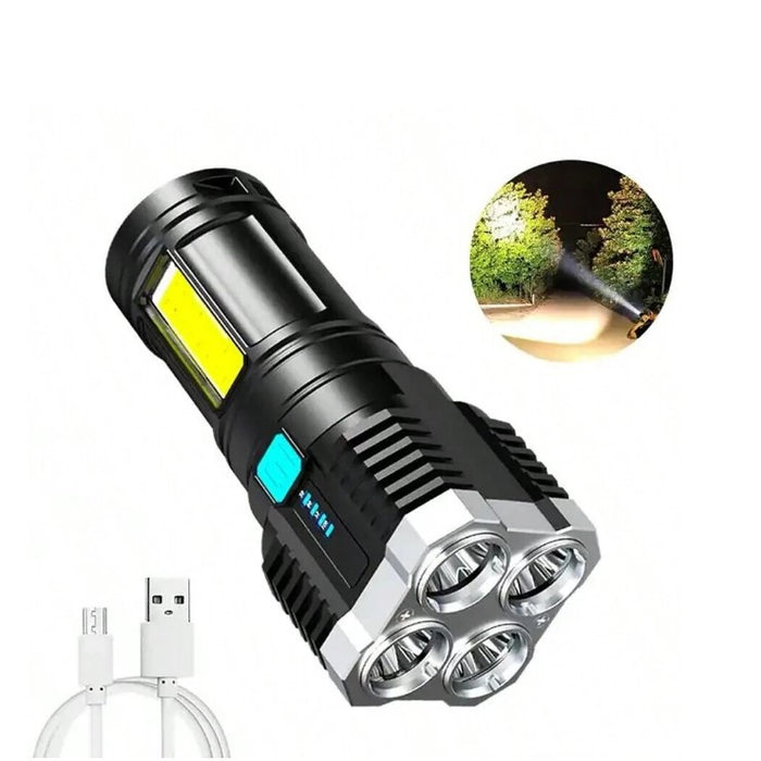 Lantern, LED με πλευρικό φως COB, 5W, 100lm, 4 τρόπους φωτισμού, αντίσταση νερού, οθόνη ισχύος, USB, εύρος δράσης 200m-500m, μαύρο