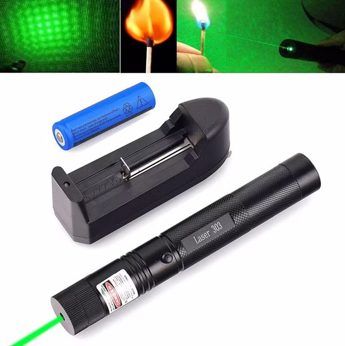 Lanterna cu laser, pointer verde puternic, cu acumulator Li-ion 8800mAh si incarcator, bate pana la 16 km, negru