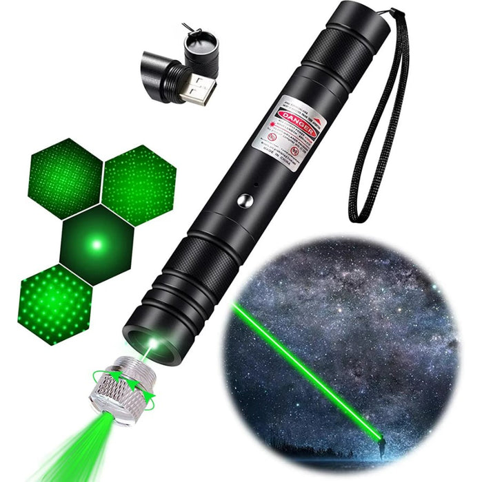 Lanterna cu laser, pointer verde puternic, cu acumulator Li-ion 8800mAh si incarcator, bate pana la 16 km, negru