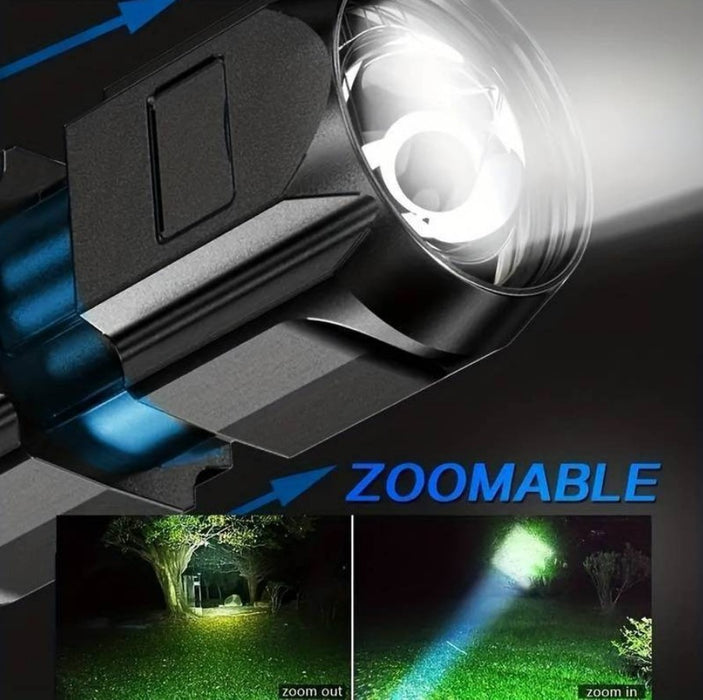 Lanterna puternica cu zoom, portabila, multifunctionala, reincarcabila cu USB, 3 moduri de iluminare, gri foarte inchis