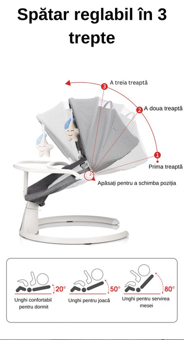 Многофункционална електрическа люлка за бебета, Bluetooth, дистанционно управление, регулируема, сива