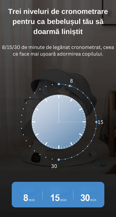 Многофункционална електрическа люлка за бебета, Bluetooth, дистанционно управление, регулируема, сива