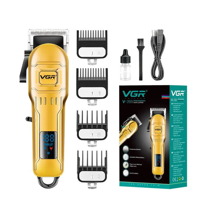 VGR VGR V-268 professzionális trimmer, vezeték nélküli, USB betöltés, 10W, 4 távolság, digitális kijelző, arany