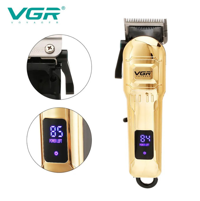 VGR VGR V-268 Professional Trimmer, Wireless, USB зареждане, 10W, 4 разстояния, цифров дисплей, злато