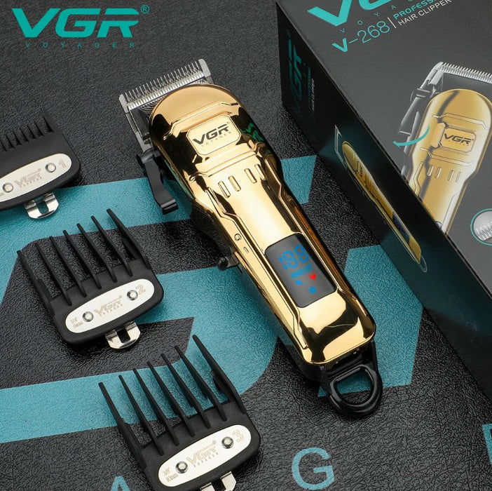 VGR VGR V-268 Professional Trimmer, Wireless, USB зареждане, 10W, 4 разстояния, цифров дисплей, злато