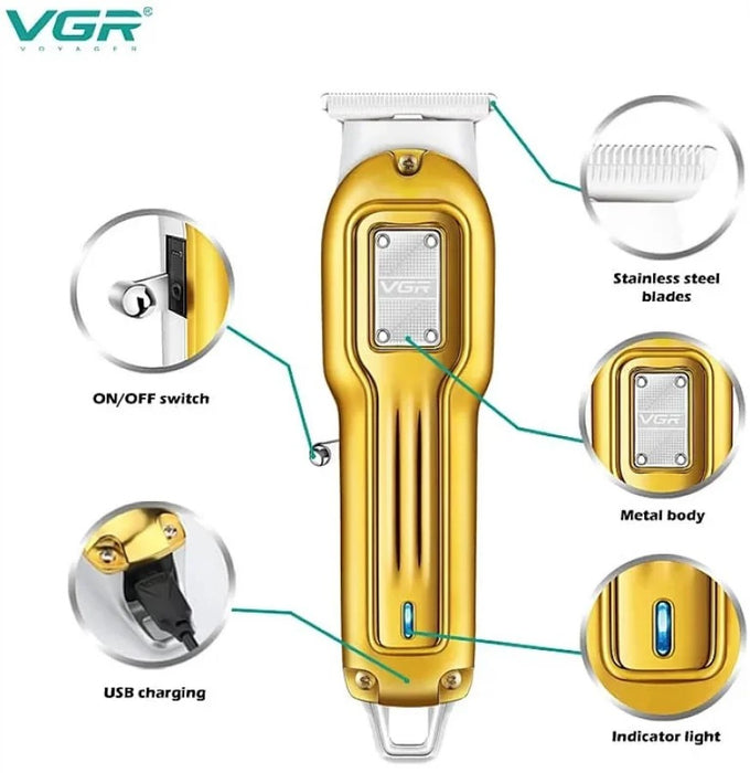 Professzionális trimmer és trimmer VGR V-919, vezeték nélküli, 120 perces használati idő, USB, arany