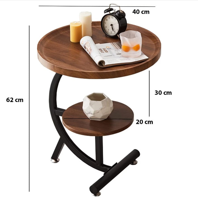 Masuta de cafea cu 2 polite, eleganta, fabricata din metal cu lemn, 40x62cm, negru-maro