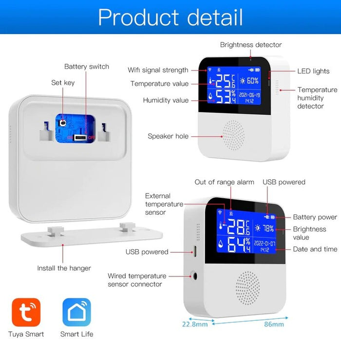 Termostat Inteligent WiFi,Temperatura si Umiditate, Display LCD, Aplicatie Tuya Smart/Smart Life