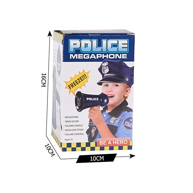 Megafon de Jucarie pentru Copii 5 ani+, cu Sunete Diverse, Design Politie, 13x10x15cm, Albastru inchis