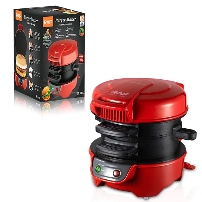 Mini Aparat de Facut Burgeri R.666, 600W, Rosu