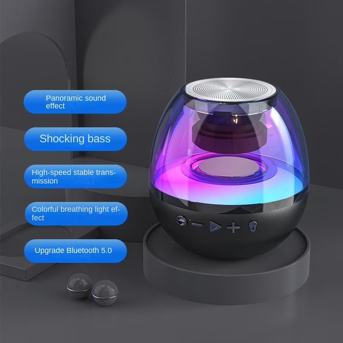 Mini hordozható doboz extra basszussal, RGB, 360 °, HD, Bluetooth 5.0, USB típusú, fekete, fekete, fekete