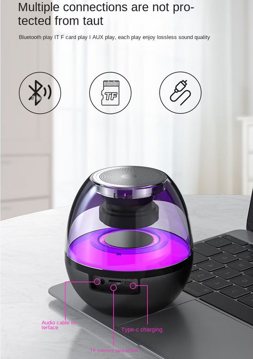 Мини преносима кутия с допълнителен бас, RGB, 360 °, HD, Bluetooth 5.0, USB Type-C, Black