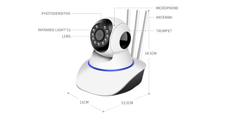 Mini belső megfigyelő kamera CCTV, Full HD, WiFi, IR, 360 fok, fehér