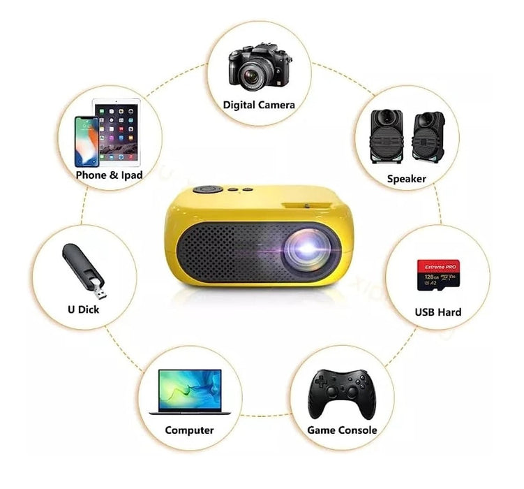 Mini LED Video Projector, Portable, 1080p, 1200lm, HDMI, Micro SD και USB, με τηλεχειριστήριο, οικιακό κινηματογράφο, κίτρινο