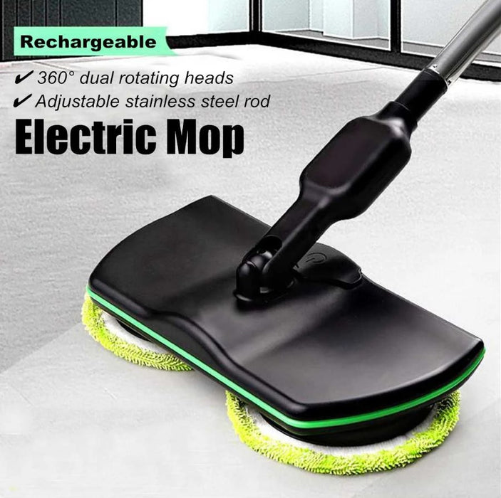 Mop electric fara fir, cu 2 seturi de dischete din microfibra si maner telescopic 130cm, negru