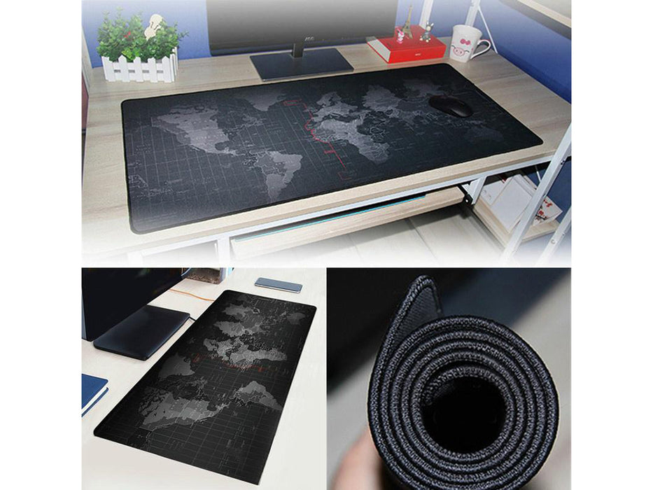 Mouse pad XXL, cu Harta Lumii, Calitate Superioara, 80x30cm, Rezistent la Apa, Negru