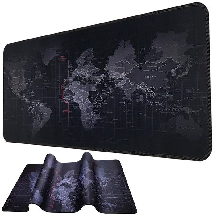 Mouse pad XXL, cu Harta Lumii, Calitate Superioara, 80x30cm, Rezistent la Apa, Negru