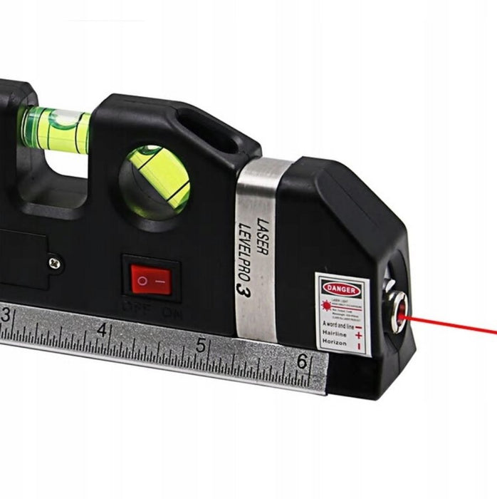 Nivela-boloboc cu laser de 6m, ruleta de 250cm si rigla, negru