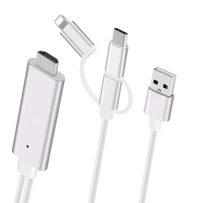 3in1 адаптер, от HDMI до мълния/microUSB/USB-C, 4K възпроизвеждане, дължина на кабела 2M