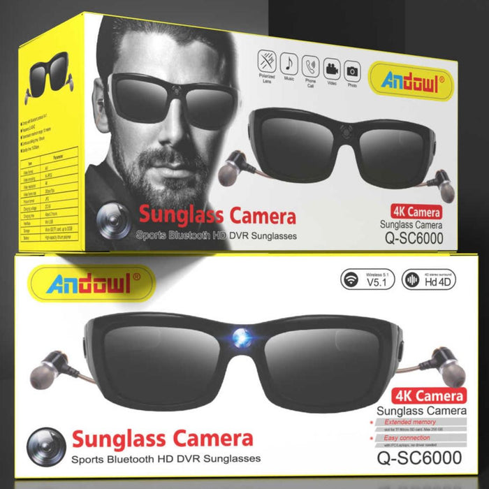 Ochelari de soare cu camera spion si casti SC6000, bluetooth si microfon, suporta card TF pana la 32GB, negru