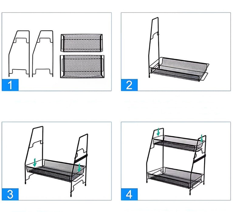 Organizator metalic multifunctional, cu 2 nivele, ideal pentru cosmetice sau condimente, negru