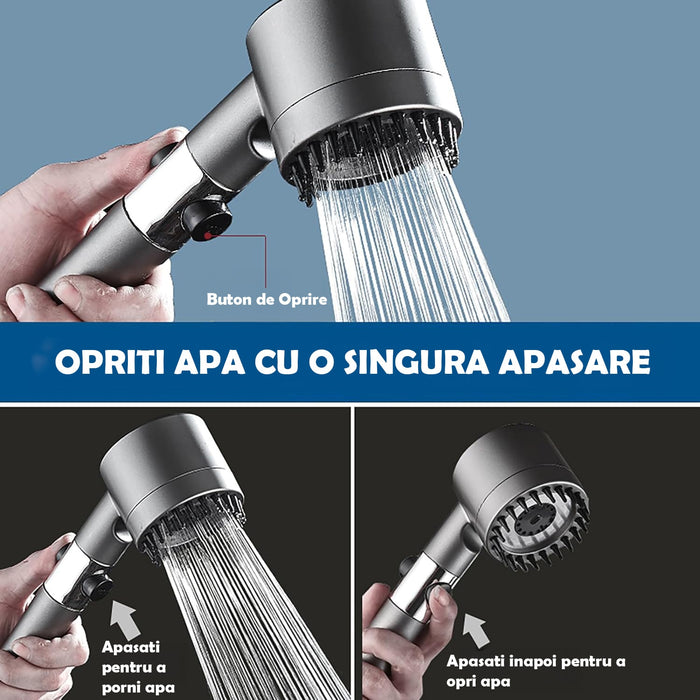 Cap de dus multifunctional de inalta presiune, reglare cu un singur buton, cu functie pentru masaj facial sau capilar