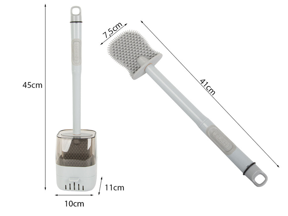 Perie din silicon pentru toaleta, cu dozator de lichid, cu suport, pliabila, gri