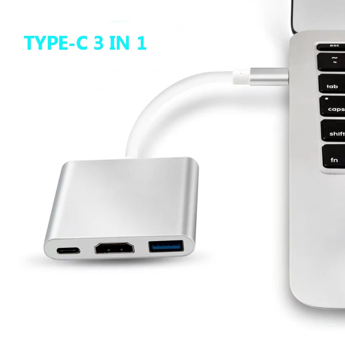 Adaptor - Hub 3 in 1 USB-USB-Type C-USB 3.0 si HDMI, Argintiu