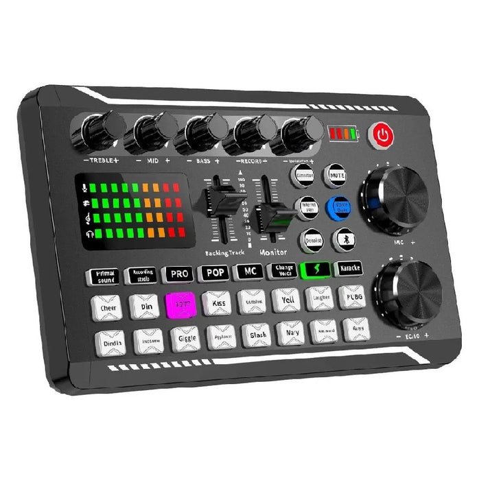 Placa de sunet bluetooth, cu mixer audio, schimbator de voce, 18 efecte de sunet live si mixer pentru microfoane, negru