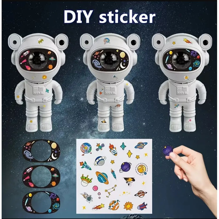 Proiector bluetooth LED RGB in forma de astronaut cu sunete si lumini, telecomanda, stickere autoadezive, alb