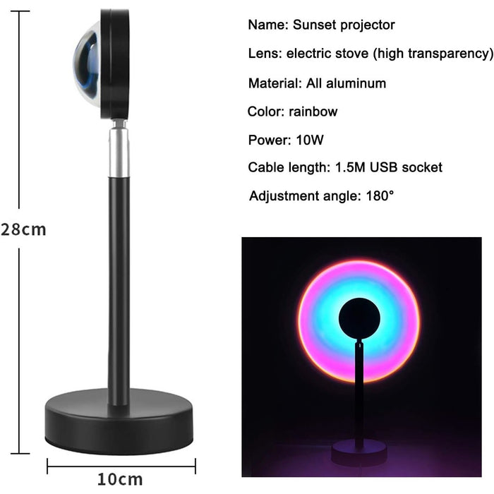 Projektor naplemente típusú lámpával, RGB, 10W, USB, fekete