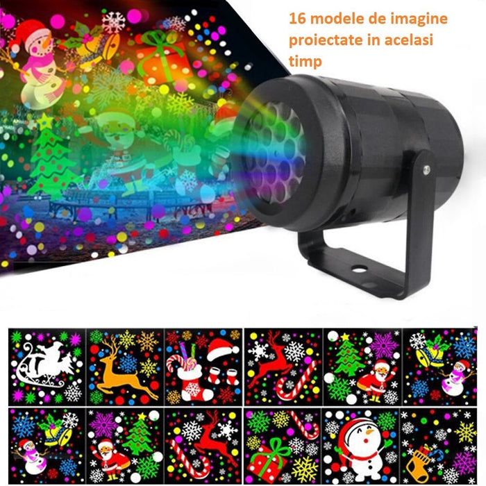 Proiector laser LED pentru Craciun, pentru interior, 16 modele, negru