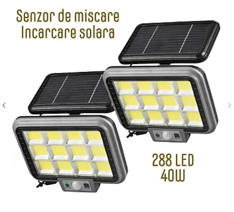 Proiector solar 288LED, 50W, senzor de miscare, HS-8022 telecomanda, 3 moduri de iluminare