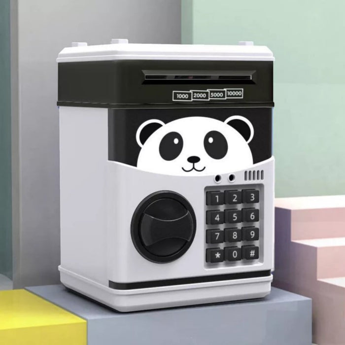 Pusculita Panda pentru copii 3 ani+, cu functie ATM, cod pin si seif, alb cu negru