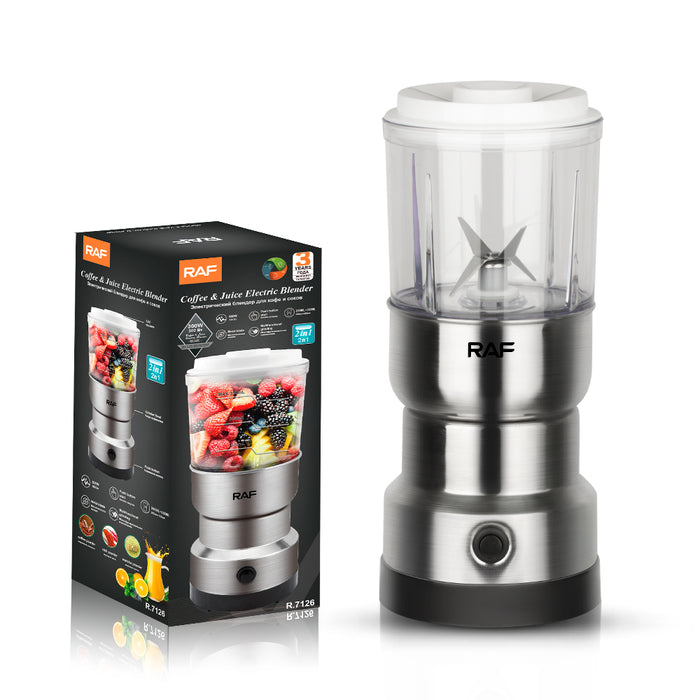 Electric και Blender 2 σε 1 RAF 7126, 300W, 200 και 350ml χωρητικότητα, πλαστικό και ανοξείδωτο χάλυβα, ασήμι