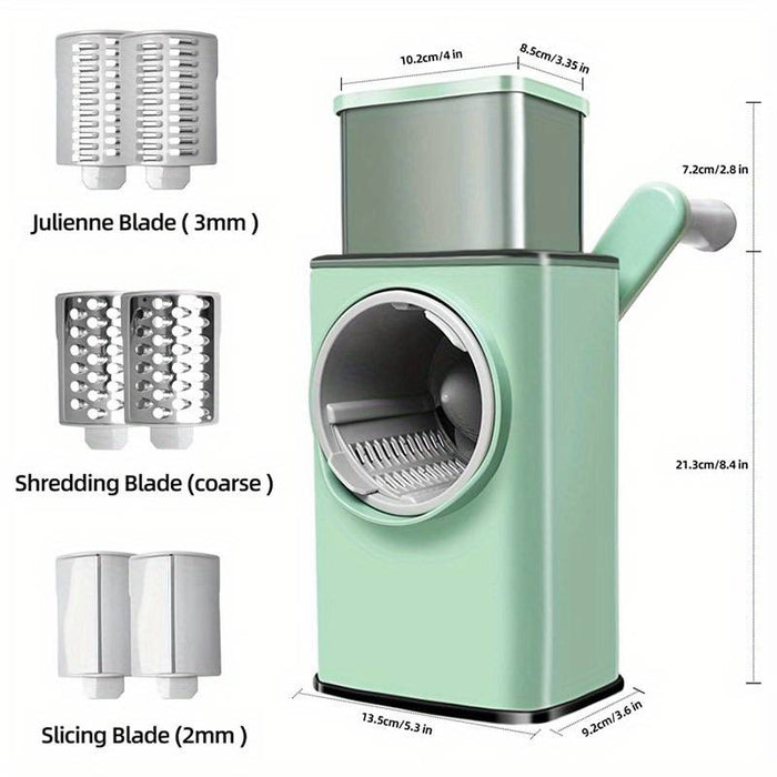Többfunkciós kézi rács, 3 forgó pengével, gyümölcsökhöz, zöldségekhez és sajthoz, zöldhez